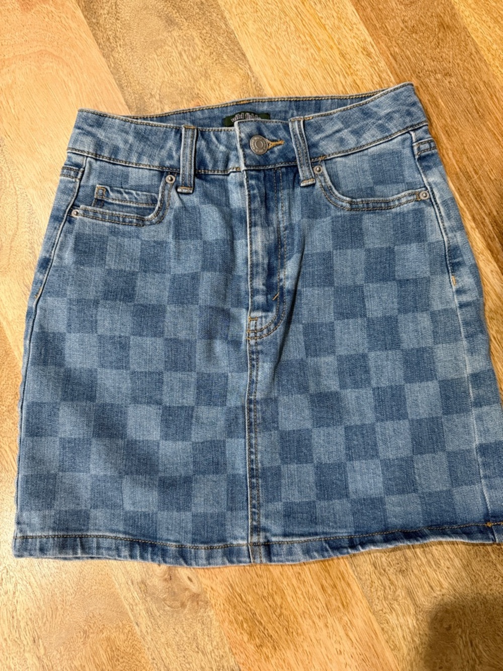 Denim Checkerboard Skirt - Blue